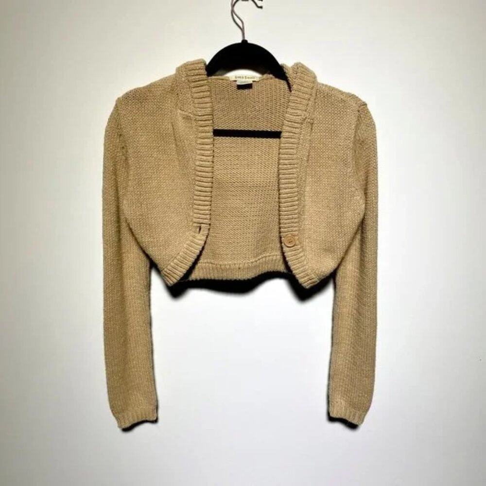 SANS SOUCI‎ WOMENS GOLD GLITTER HOODED CROP SWEATER